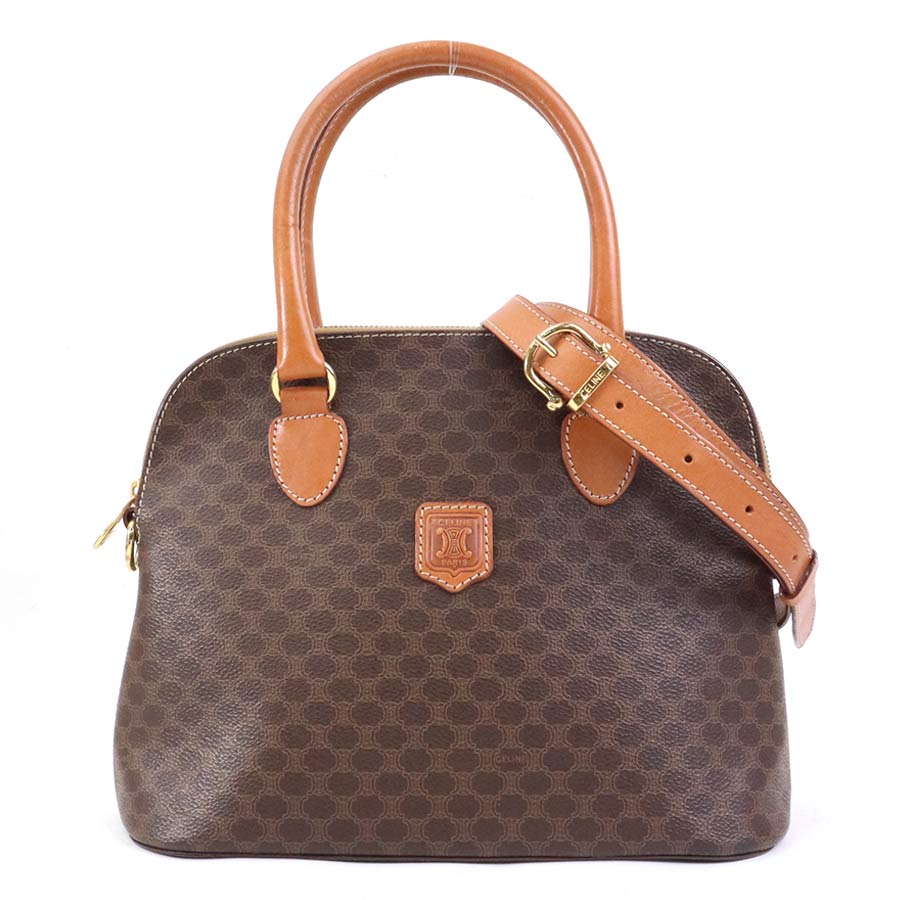 セリーヌ CELINE ハンドバッグ ショルダーバッグ マカダム PVC/レザー ブラウン ゴールド レディース e60397g