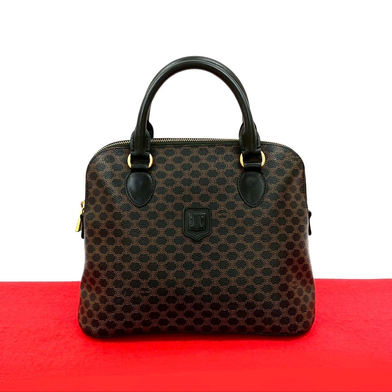 ヴィンテージ マカダム ブラゾン トリオンフ 柄ハンドバッグ レザー PVC ブラック 23005