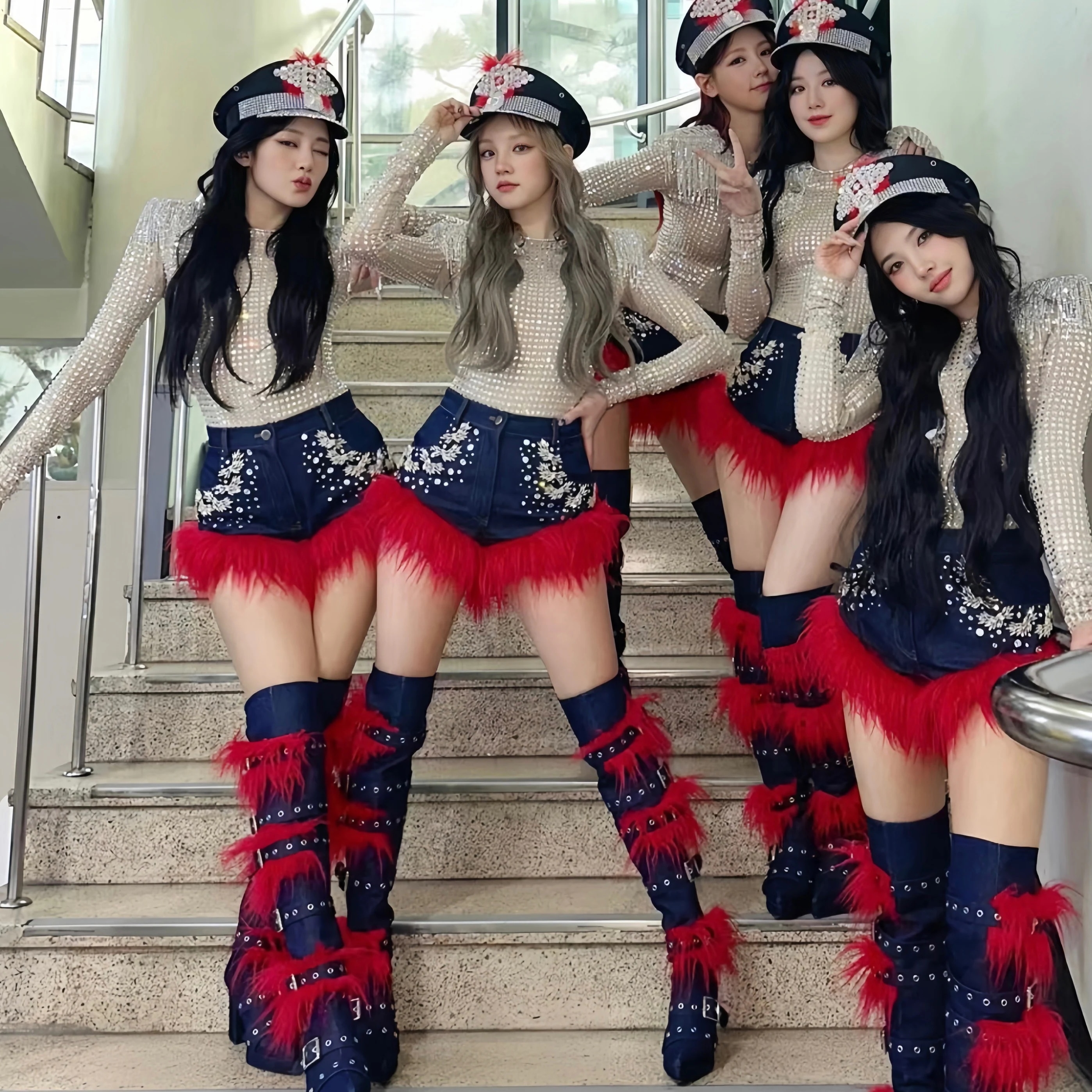 フルダイヤモンドデニムファーパフォーマンス衣装4点重工業セット