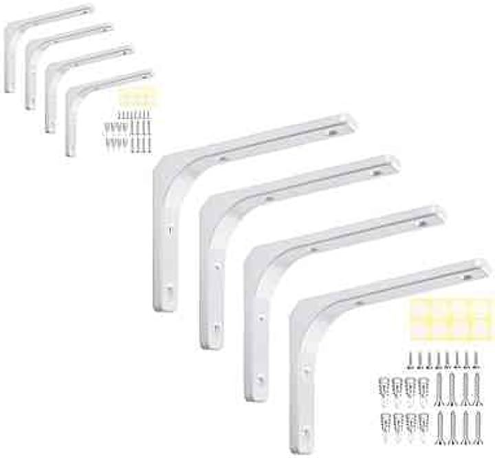 250mmx200mmx30mm白 棚受け金具 ブランケット 8本セット L字金具 スチール製 白25cm 取り付け説明書付き(白, 250mmx200mmx30mm)