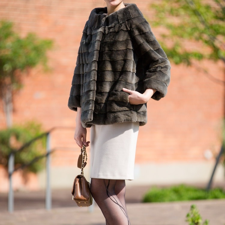 シェアード ウィーゼル ファー ショートジャケット ボレロ ケープ カーキ 送料無料 レディース