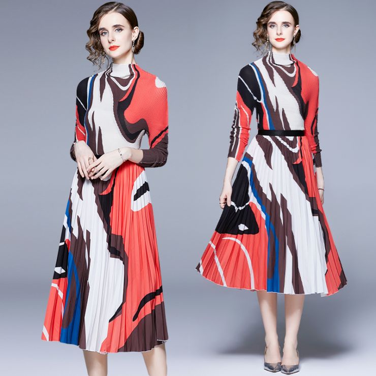 幾何学柄プリーツミディワンピース ワンピース 結婚式 ドレス 結婚式 二次会 入園式 卒業式 大人 上品 入学式 OL レディース 春 夏 秋 冬