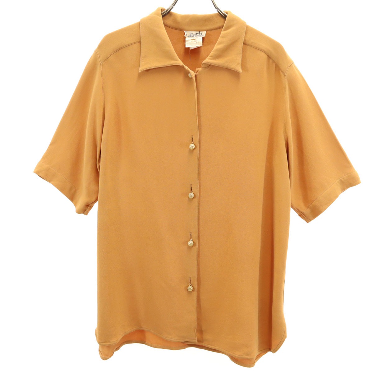 90s フランス製 シルク オールド 半袖 シャツ 42 オレンジブラウン レディース 古着