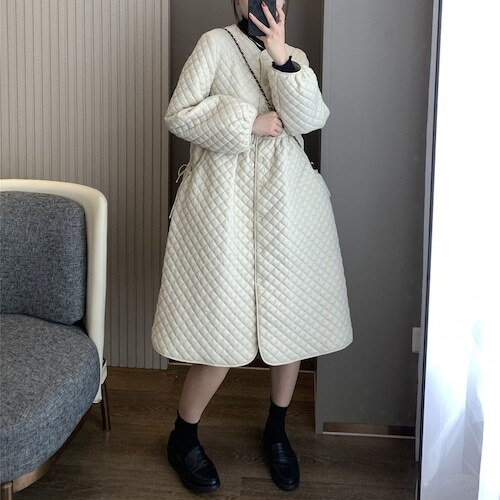 レディース キルティングコート ノーカラー Aラインコート ハイウエスト ロング アウター 大人可愛い ママコーデ ママファッション 韓国系 オルチャン 人気 トレンド 新作 20代 30代 40代