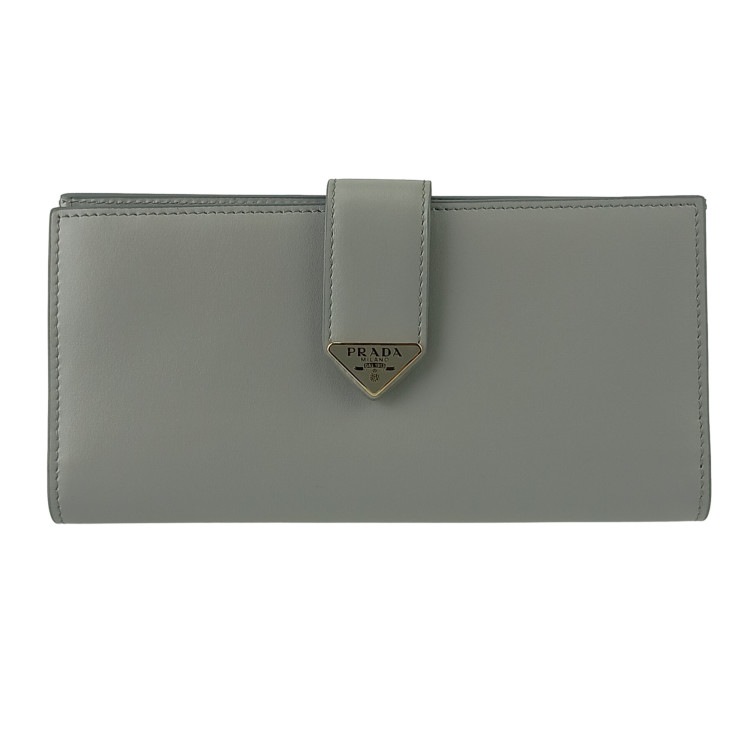 プラダ 財布 シティカーフタブ レザー 1MV025 二つ折り長財布 ゴールド金具 ライトグレー 折財布 小銭入れ サイフ プレゼント 札入れ 人気 カード入れ ブランド【本物保証】