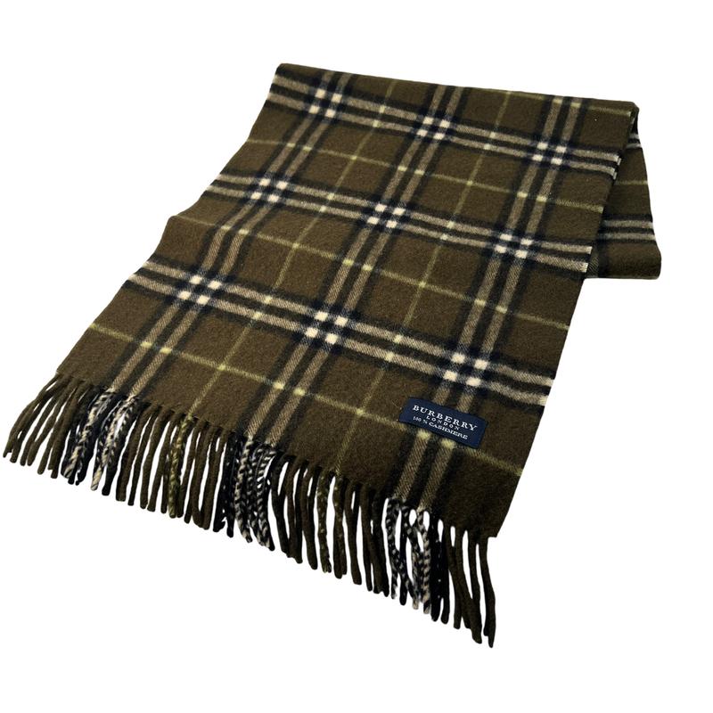 【最終処分SALE】BURBERRY ノバチェック カシミア マフラー グリーン A-11566