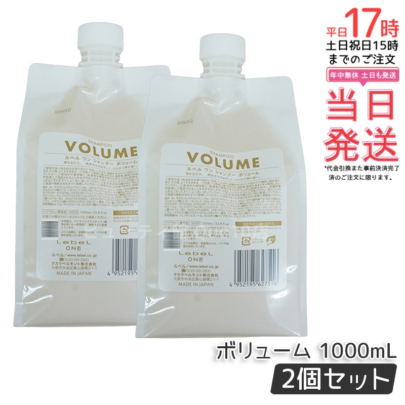 【2個セット】LebeL ONE ルベル ワン シャンプー ボリューム 1000ml パウチ 詰替 レフィル VOLUME SHAMPOO ヘア&スキャルプシャンプー 洗い流す 頭皮ケア