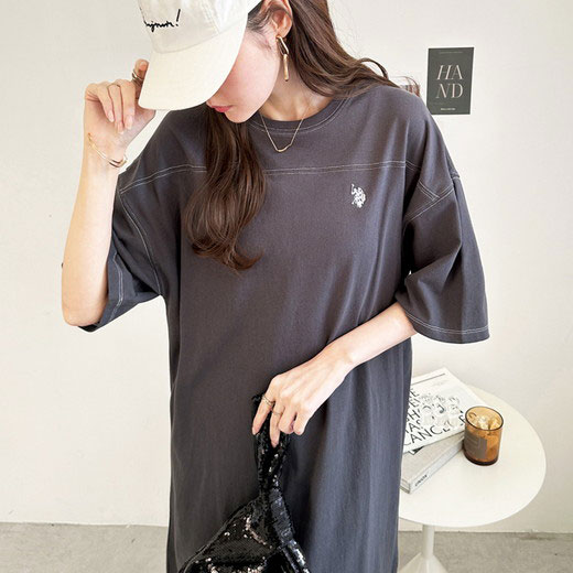 [最安値挑戦]！配色ステッチＴシャツワンピース レディース 夏 ワンピース M-L