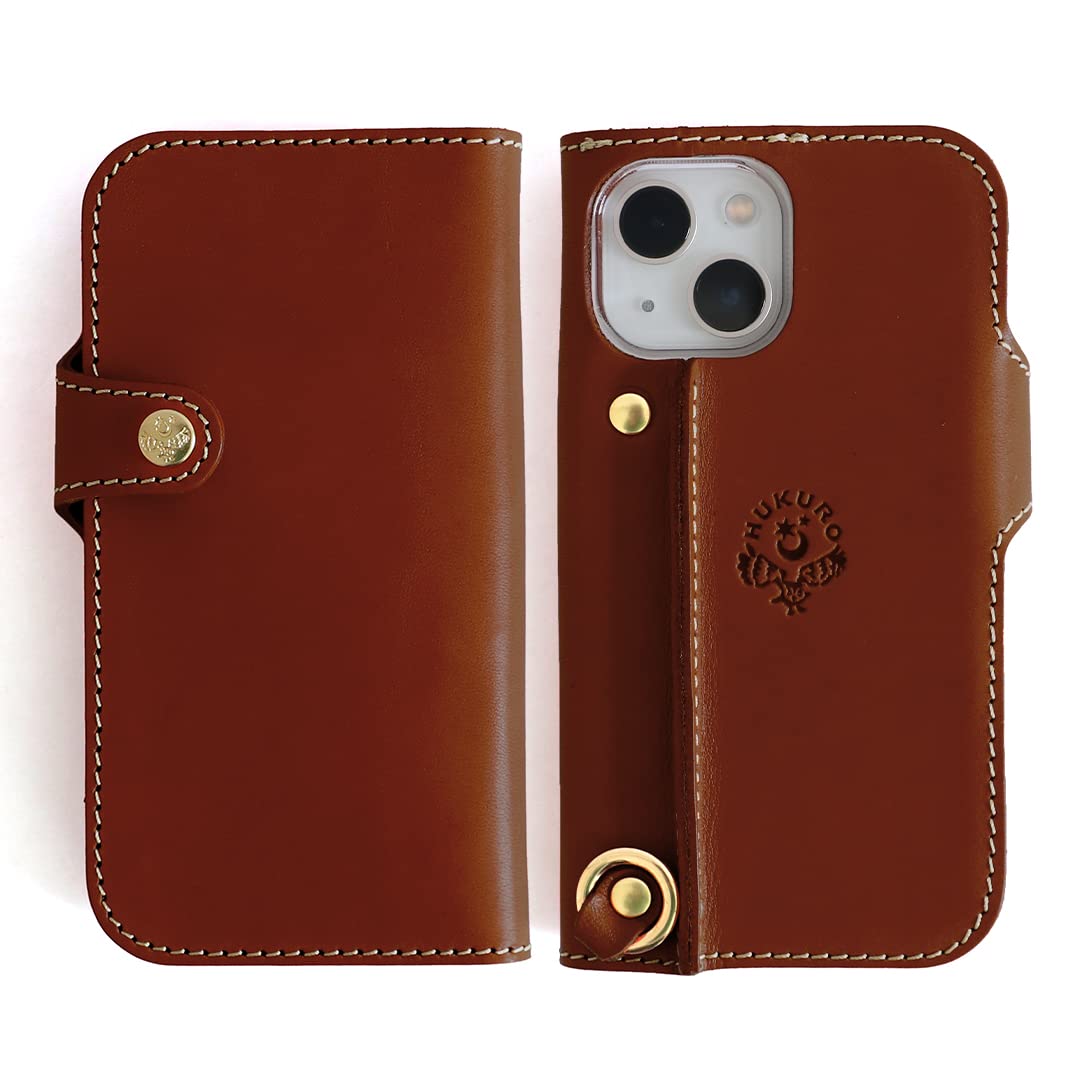 [HUKURO] iPhone 13 mini 用 ケース 手帳型 日本製 本革 革 左手持ち ブラウン フクロ