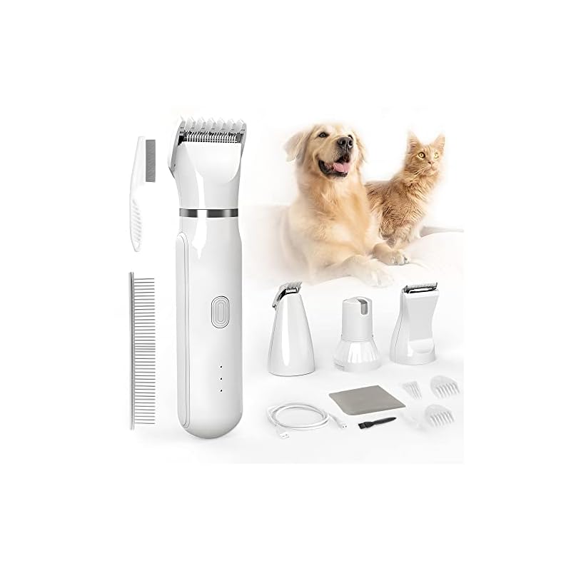 FERRISA 犬 バリカン 二段階調整可能 4in1多機能 犬用 猫用 ペット用バリカン 充電式 コードレス 顔 口 お尻 足裏 部分 全身カット 爪磨き可 グルーミング 軽量 低騒音 IPX7防水