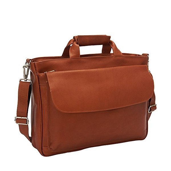 Piel Leather Top-Zip Laptop Brief Tote， Saddle， One Size 並行輸入品