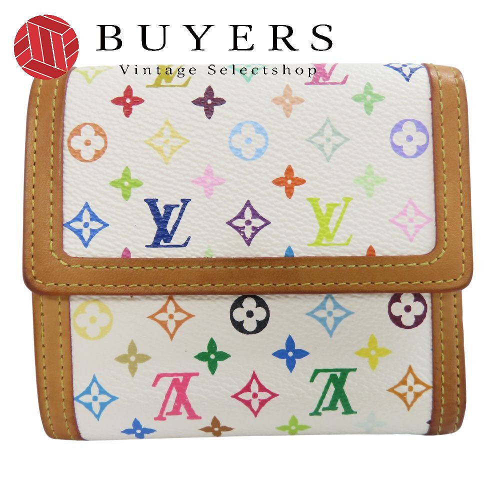 中古 二つ折り財布 ポルトモネ・ビエ カルトクレディ M92983 モノグラムマルチカラー ブロン ホワイト Wホック コンパクト 普段使い レディース 女性