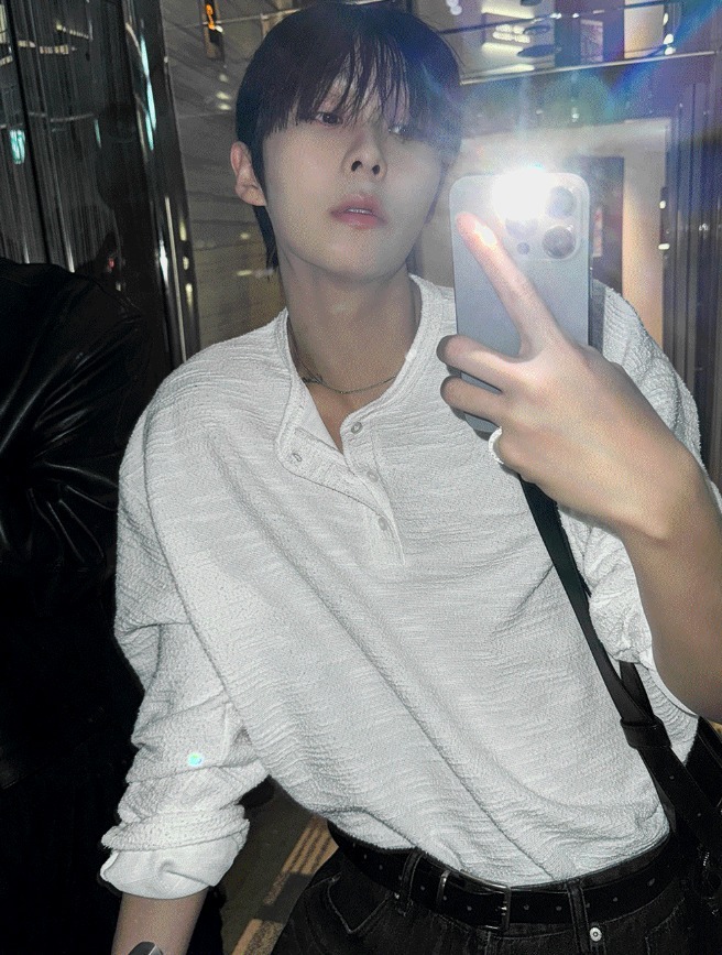 [COSYHARU公式]Tweed Henry Neck Long-Sleeved T-Shirt