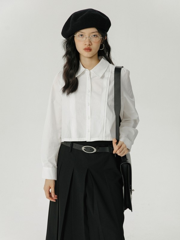 オモントエッグタルトショート長袖ホワイトシャツ秋新作ニッチデザインシックなスモールシャツトップ