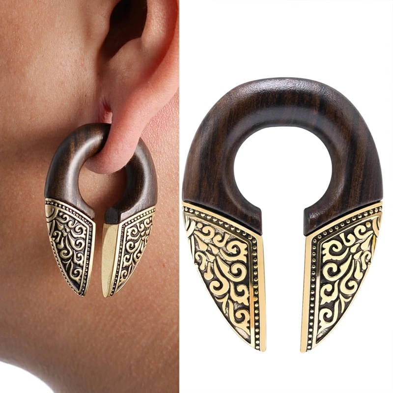 ボディピアス 0G ウッドステンレスフラワーウエイト 0ゲージ 木製 蟹の爪 鍵穴 男性 女性 民族調 アジアン エスニック ラージホール 大きい キーホール 拡張 彫刻 hd738xxxxxxxx