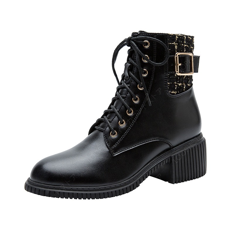 本革仕様 シャネル風 ショートブーツ レディース 春秋 シングルブーツ ハイヒール 冬季 脚細効果 マーティンブーツ-28