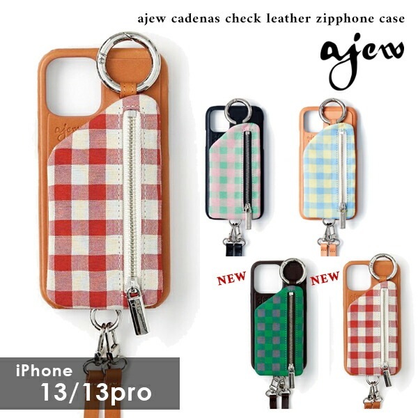 ajew cadenas check leather zipphone case【iPhone13/13pro対応】 ac202100113