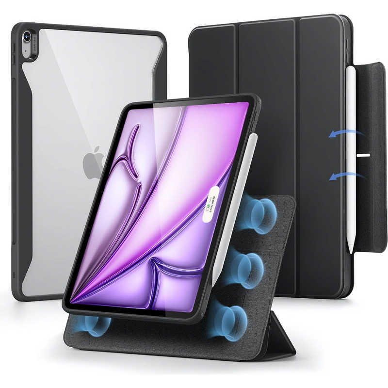 ESR　13インチiPad Air(M2)用 Rebound Hybrid 360 縦横スタンド対応マグネットカバー SER Black　ESRReboundHybrid360iPadAir13M2