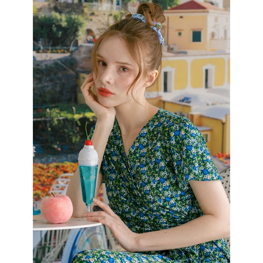 Bonidee メッシュクールラップドレスリバーフラワーグリーン