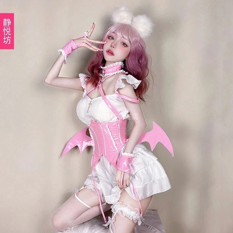 【本日限定】ハロウィン衣装 ピンクメイド服 セクシーリトルデビル装 メイドユニフォーム誘惑 コスプレバット衣装