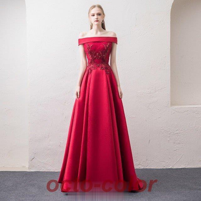 結婚式 ロングドレス ボートネック オフショルダー ワイン ドレス 二次会 イブニングドレス 宴会 二次会 パーティードレス イブニングドレス