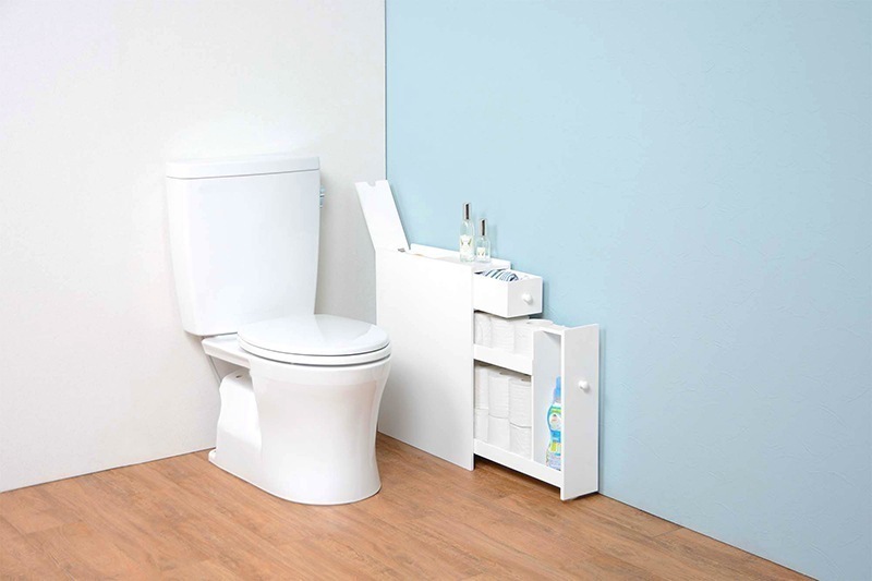 ラック トイレ 棚 コーナー おしゃれ 白 ペーパーホルダー 扉付き 収納 キャビネット スリム 完成品 引き戸 ホワイト 幅14cm