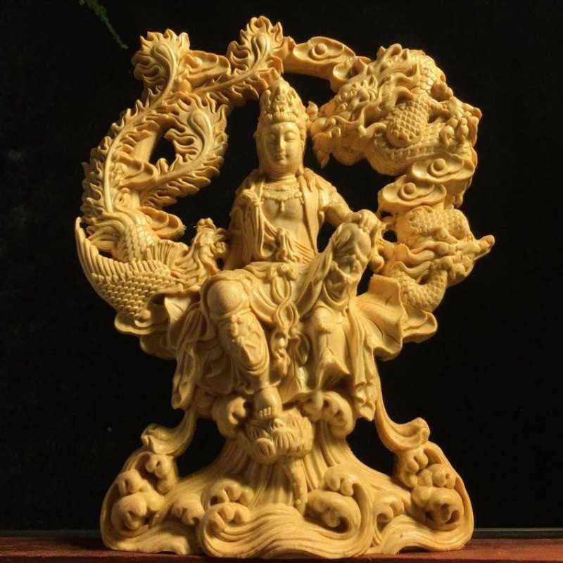 仏像 観音木彫 観音像 総柘植 観音菩薩 木彫仏像 柘植木彫り 仏像置物 木製彫刻 縁起物 祈る 開運 仏教美術 仏壇仏像 8,033円