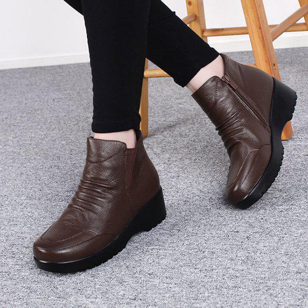 天然牛革アンクルブーツファーブーツシャーリングブーツノンスリップブーツ4cmヒール太ヒールブーツ