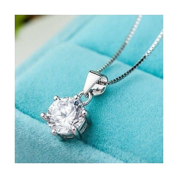 ネックレス レディース 1カラット 一粒ダイヤ 大粒 ペンダントトップ シルバー925 プラチナ仕上げ 人気 プレゼント セール 5,561円