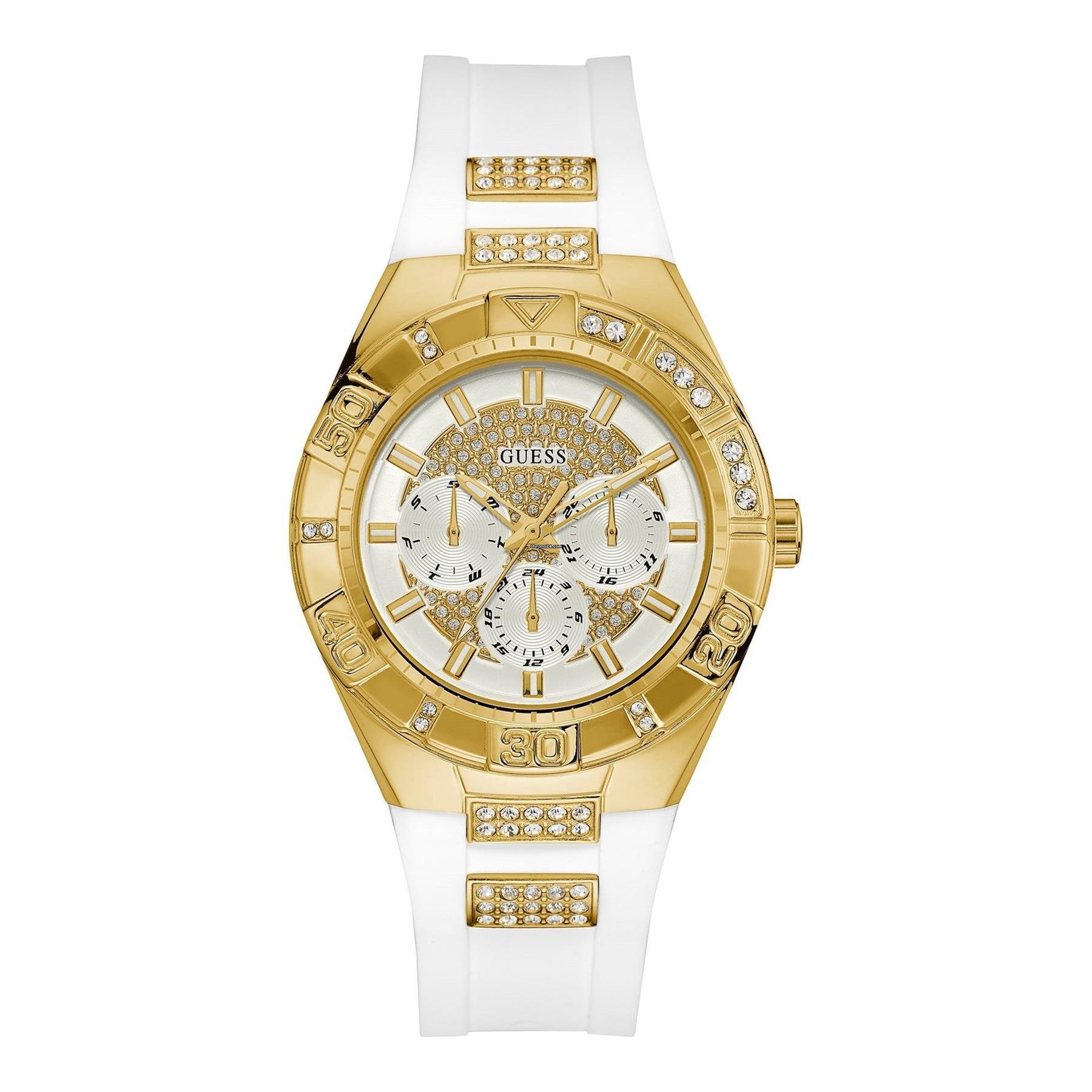 送料無料ゲス Guess W0653L3 White Dial Rubber Band Multi-Function Ladies Watch 腕時計