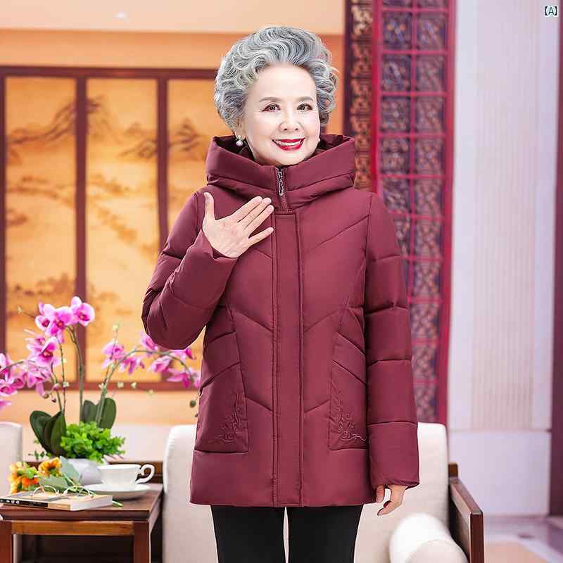 レディース　ファッション　祖母　ママ　オシャレ　上品　綺麗 防寒 コートおばあちゃん用 フード付き中 コットンジャケットお 寄り おばあちゃん用お母さん用 ミドル丈 ダウン ジャケット