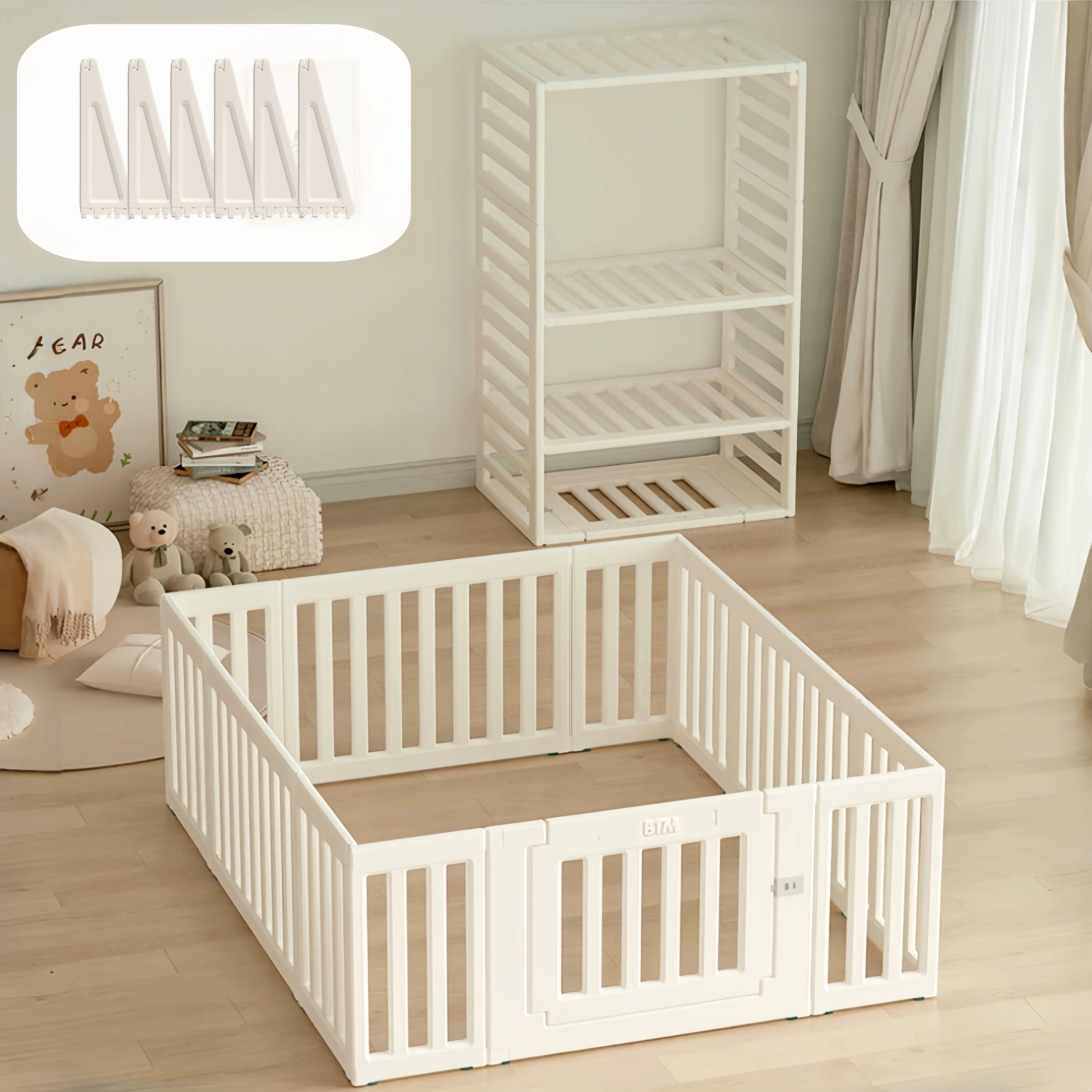 【国内出荷】【内径150*180cm+固定パーツ6コセット】ベビーサークル 内径150*180cm 変形可能 収納棚へ変身可能 扉付き ベビーゲート ベビーフェンス プレイヤード 簡単組立 柵 キッズ