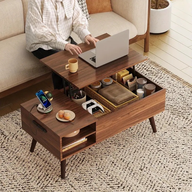 調節可能な高さのコーヒーテーブル 収納付き - ヴィンテージスタイル大容量開閉簡単ガスリフトハードウッド構造リビングルームやオフィスにモダンなエステティック耐久性のある家具 7,008円