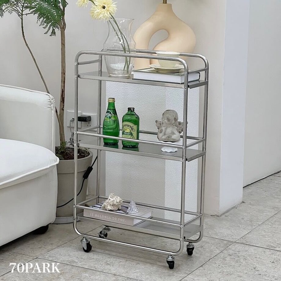幅19cm ステンレス スリム 収納 ラック ワゴン キャスター付き キッチンワゴン 3段 おしゃれ 韓国インテリア 韓国雑貨 韓国っぽ インテリア雑貨 韓国 モジュール サイドテーブル