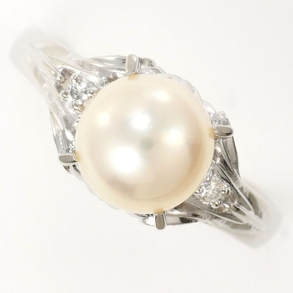 PT900 プラチナ リング 9号 パール(真珠) 約7mm ダイヤ 0.02 ジュエリー 中古