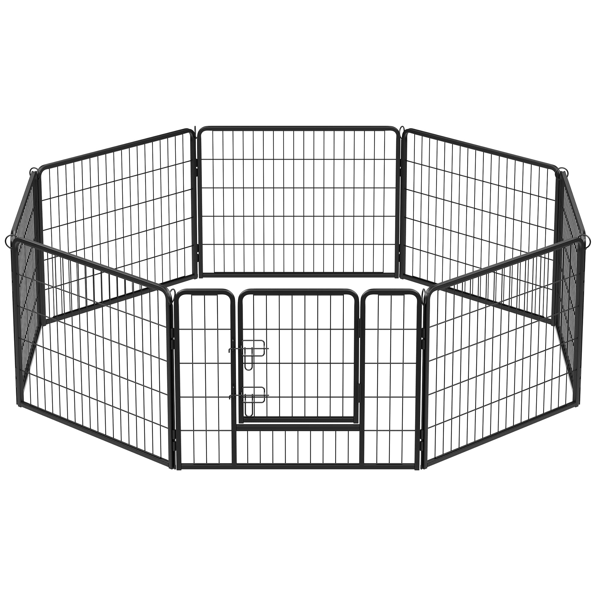 FEANDREA ペットサークル 中型犬用 小型犬用 ペットフェンス 折り畳み式 カタチ変更可 スチール製 ゲージ 複数連結可能 パネル8枚 室内外兼用 犬サークル 高さ60cm PPK86H