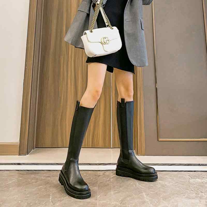 ロングブーツ レディース タイトフィット シンプル おしゃれ スタイルアップ 女性 厚底 革 ニーブーツ 小柄の方 ストレート ブーツ 英国風 スリム トール ブーツ
