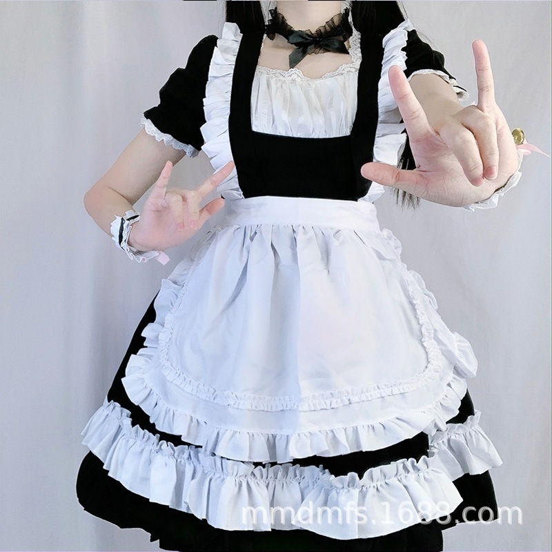 白黒メイド服可愛いロリータドレスカフェメイド制服レディースボスドレス