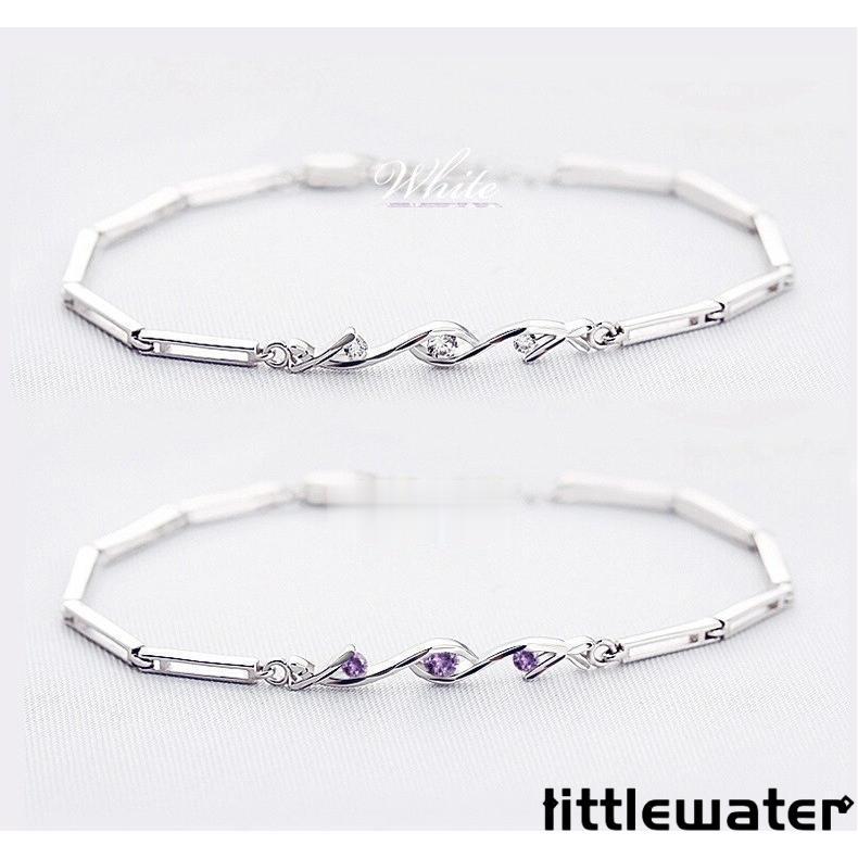 ブレスレット ダイヤ 3粒 2色 ホワイト パープル プラチナ仕上げ シルバー925 彼女 妻 女性 誕生日プレゼント 母の日ギフト