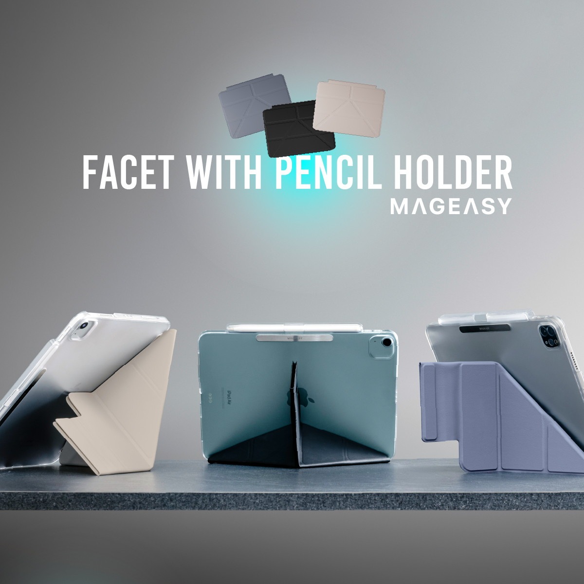 iPad Air 13インチ iPad Pro 12.9 対応 ケース 手帳型 スタンド付き ApplePencil ペン 収納 保護 カバー FACET with Pencil Holder