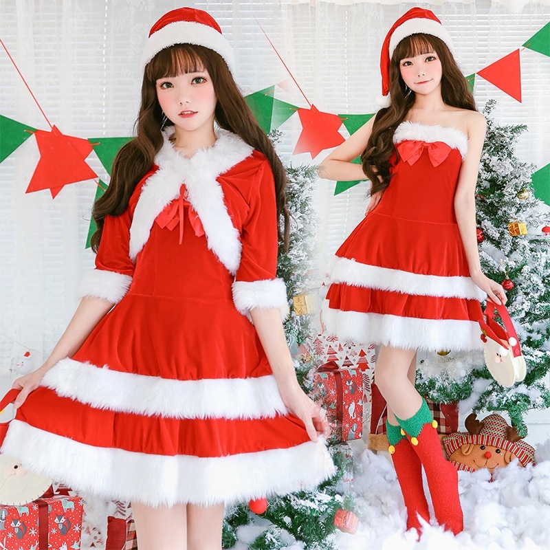 日本のかわいいクリスマス衣装クリスマス衣装サンタクロースドレスアップ衣装パーティーロールソフトガールドレス
