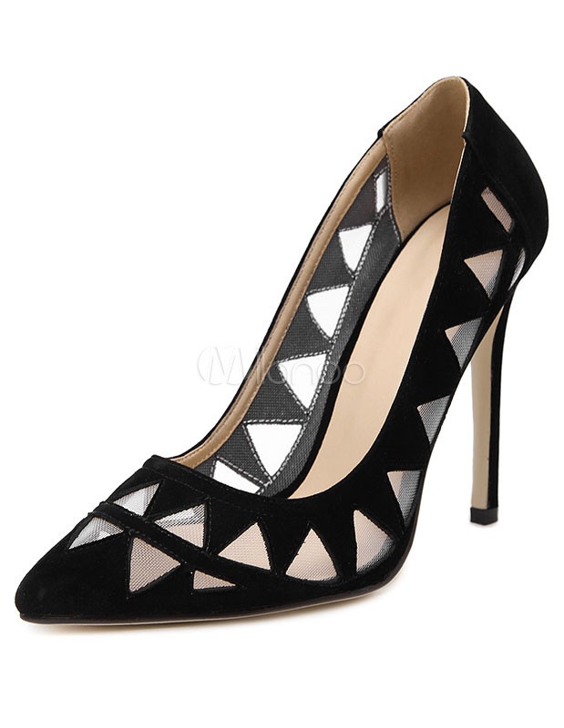 女性のための黒のカットアウトマイクロスエードハイヒール