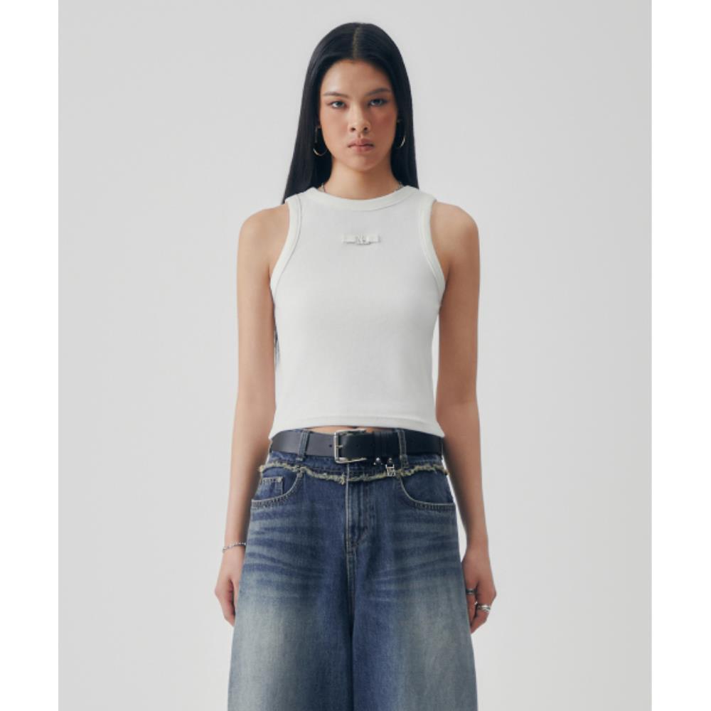 TREEMINGBIRD Metal Logo Point Basic Sleeveless White T