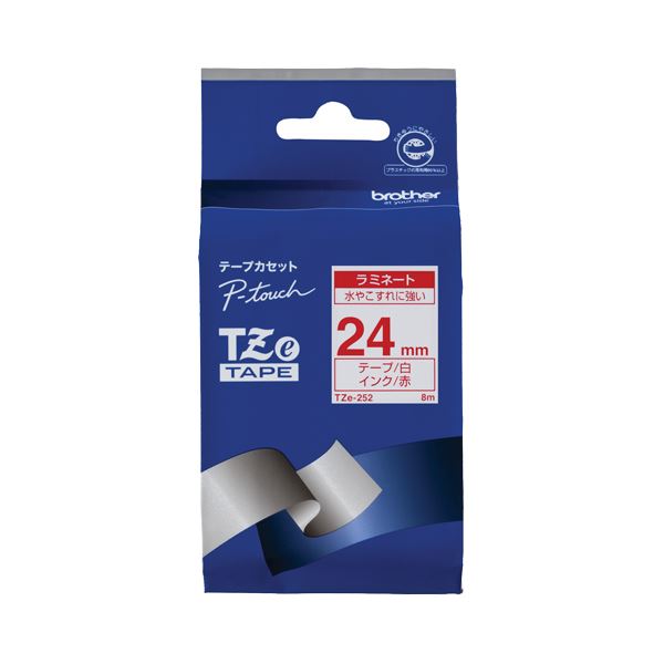 (まとめ) ブラザー BROTHER ピータッチ TZeテープ ラミネートテープ 24mm 白/赤文字 TZE-252 1個 (×6セット)