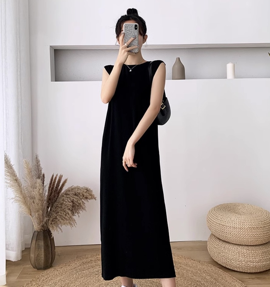 ワンピース デート モテアイテム ロング丈 ノースリーブ ストレート バックデザイン コットン 大人可愛い きれいめ 上品 おしゃれ かっこいい 大人可愛い ラブリー キュート ガーリー クール