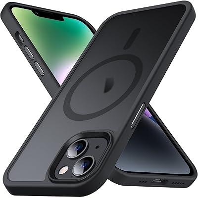 Anqrp iPhone 14 用 ケース [Magsafe対応] iPhone13ケース マグネット搭載 ワイヤレス充電対応 半透明 マット感 耐衝撃 米軍MIL規格 ストラップホール付き スマホケ