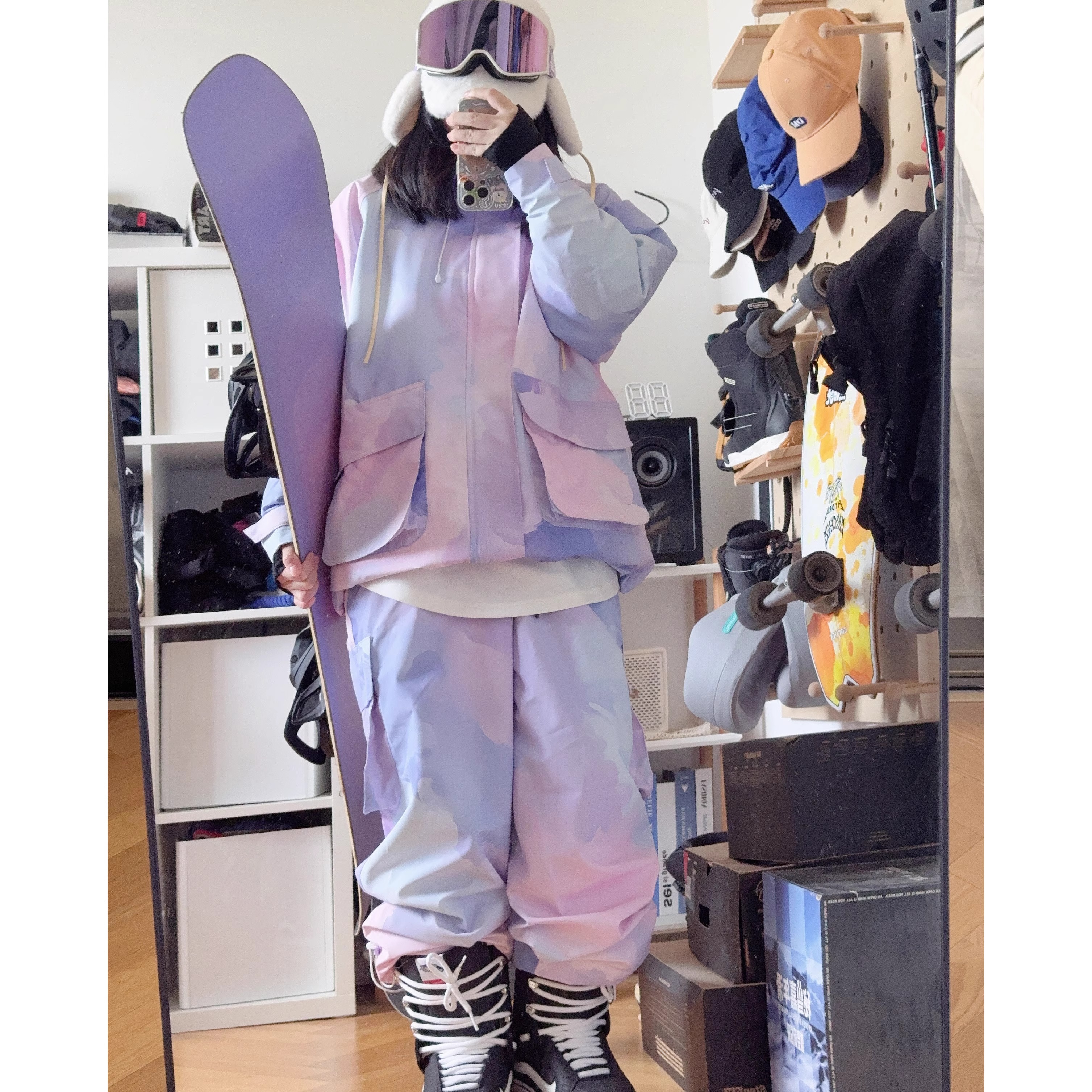 新品（1～3日で出荷）スノーボードウェア 上下セット メンズ レディース アウター ジャケット パンツ ゆったり 裏起毛 セットアップ 風 防風防水防寒着 スノーウェア スキーウェ