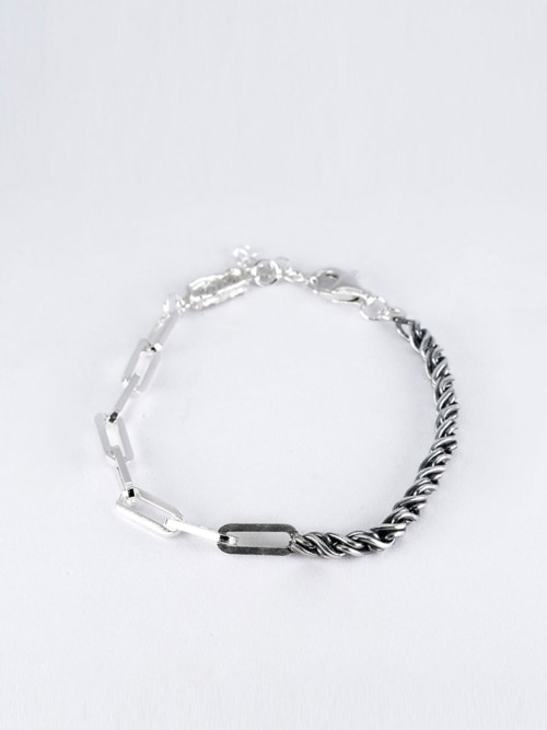 【HARANG】 HR 365B_Half & Half Silver Color Mix Chain Bracelet 正規品