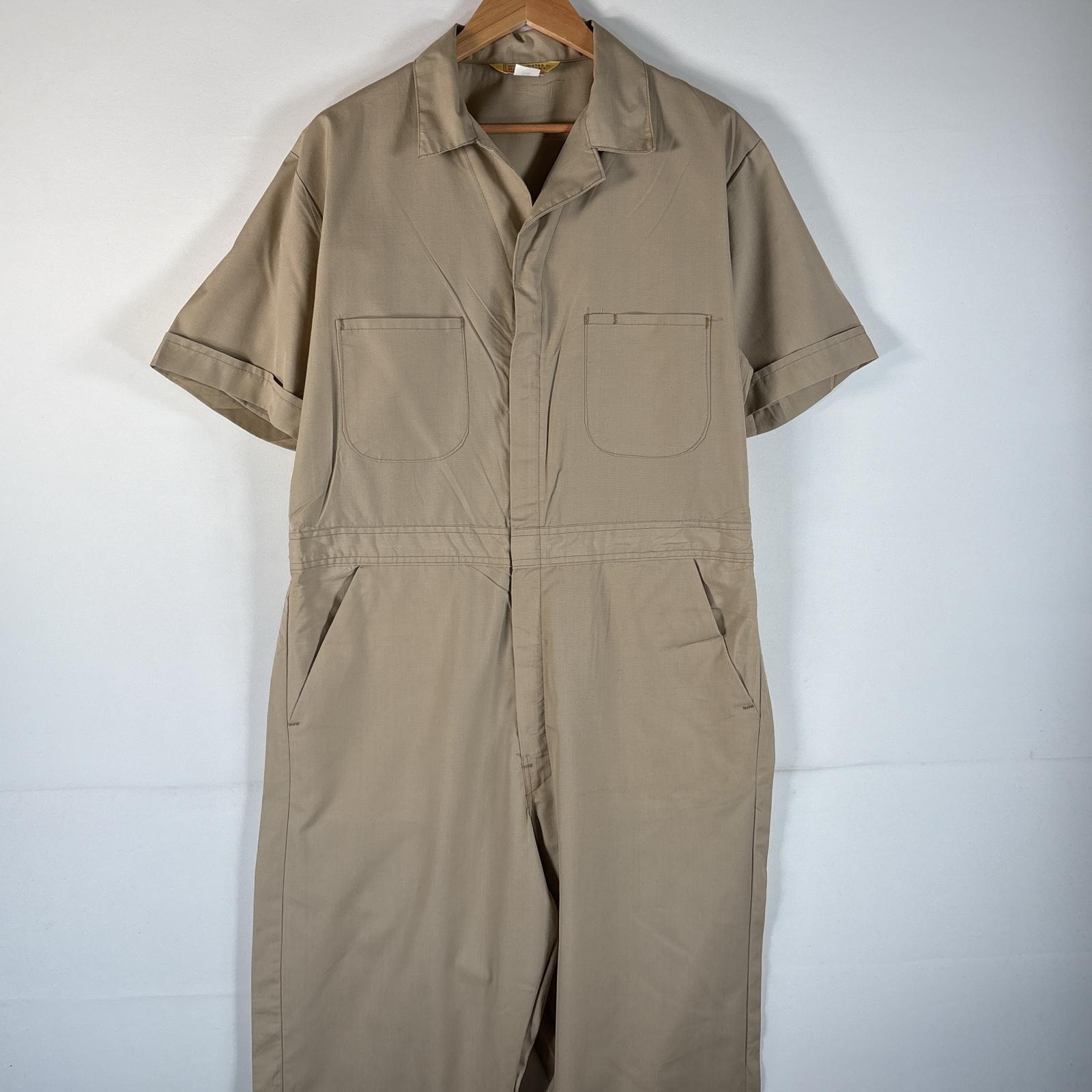 古着 70s/70年代 ヴィンテージ ビッグヤンク BIG YANK 半袖つなぎ オールインワン ワーク 作業着 IDEALジップ 44R ベージュ メンズ