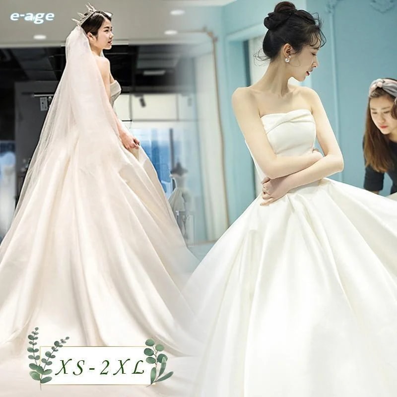 ウェディングドレス 二次会ドレス サテン全体 白ワンピース パーティードレス/森ガール/結婚式/二次会/披露宴 エレガント 旅行撮影ドレス 海外挙式